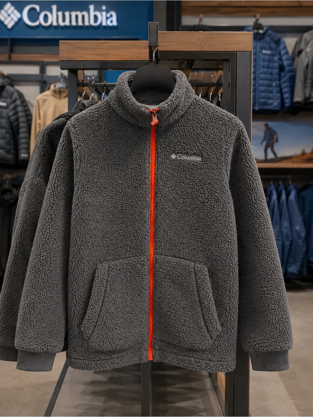 Columbia Kids Gray Sherpa Jacket with Orange Zip